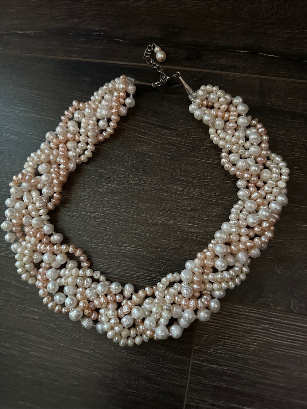Twisted Pearl Collar Necklace in Blush and Ivory